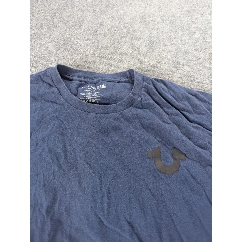 True Religion Shirt Mens XL Blue Short Sleeve Tee Logo On Back